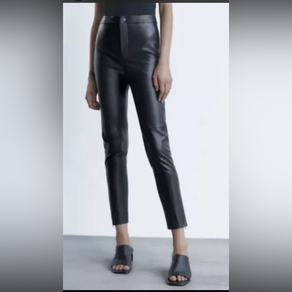 Zara faux leather high rise ankle pants black size XXL ankle zippers NWT